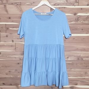 Zenana Short-Sleeve Ruffled Bottom Top, Size L, Soft Cornflower Blue